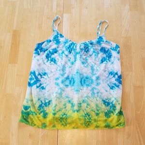 Sheer water colored pattern tank top w/ sparkles